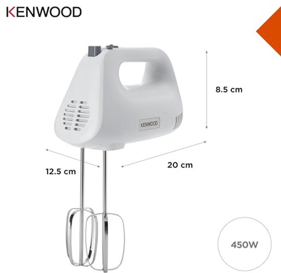 Handmixer met Turbo Functie en RVS Kneedhaken - Perfect voor Bakken en Koken - 450 Watt, Wit van Merkloos — afbeelding 2
