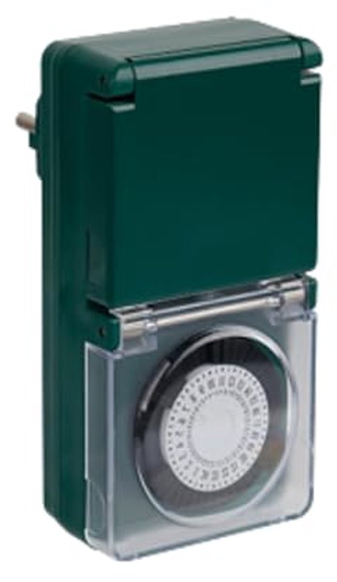 Waterdichte mechanische timer voor stopcontact met kinderbeveiliging - groen