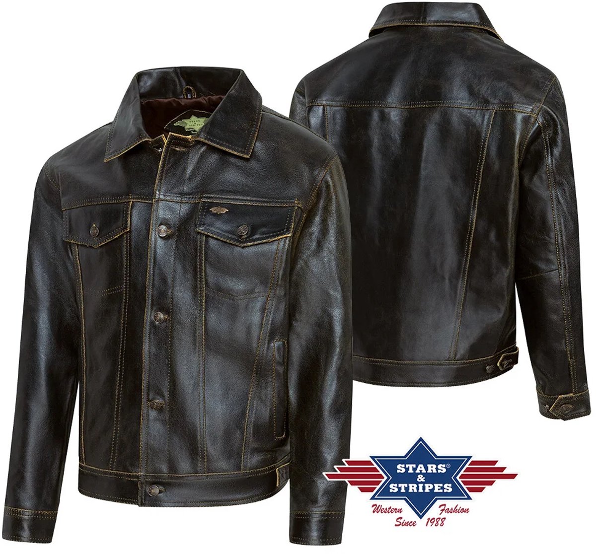 Lederen western jas Stars&Stripes BRANDO L