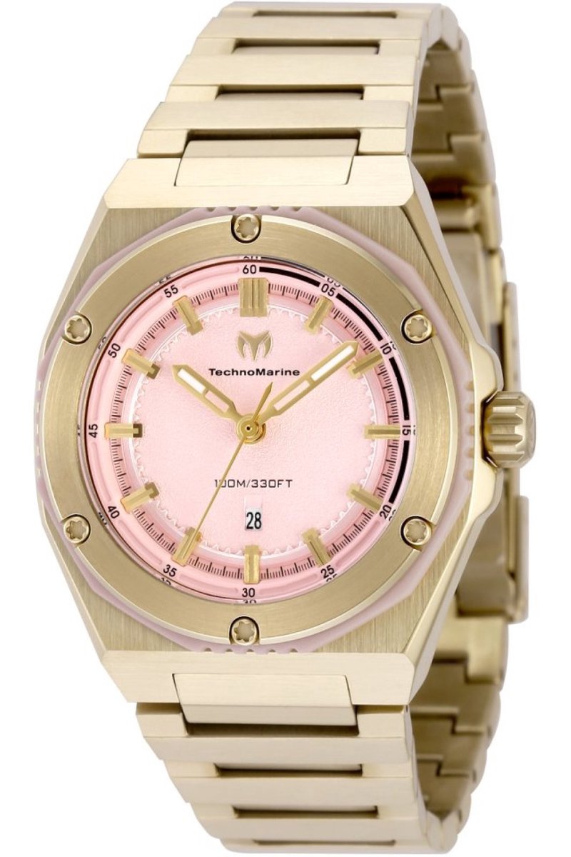 TechnoMarine CORAL - Legacy TM-416085 Dames Horloge - Waterdicht - Analoog - Quartz Uurwerk - Roestvrij Staal met roze Wijzerplaat - 36mm