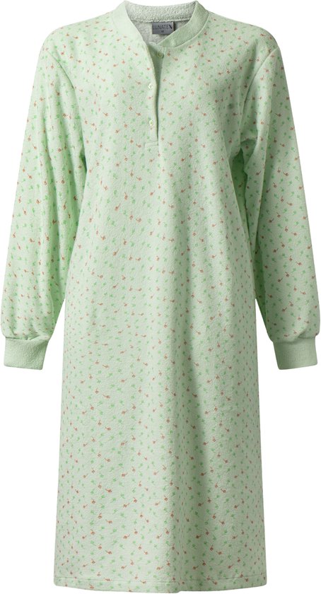 Lunatex - warm dames nachthemd 224180 - aangeruwd badstof - groen - maat XL