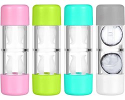 4 stuks contactlenzenhouders-reisset voor harde lenzen, draagbare lenshouder met reinigingscontainer voor thuis en onderweg, compacte opslag in roze, wit, blauw en groen, geen.
