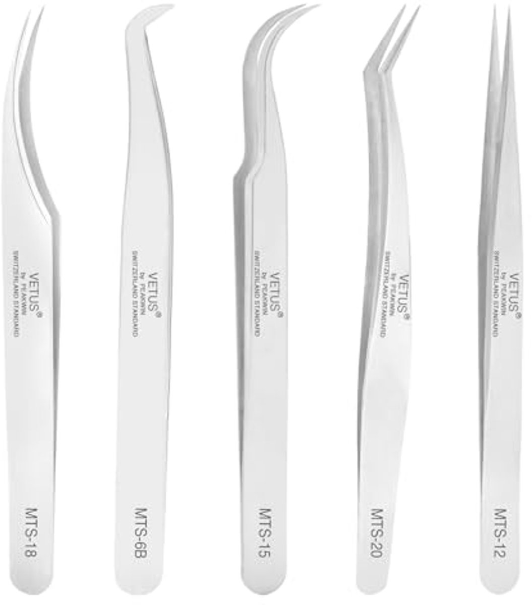Set van 5 Professionele Wimperpincetten van Roestvrij staal voor Make-up en Handwerken