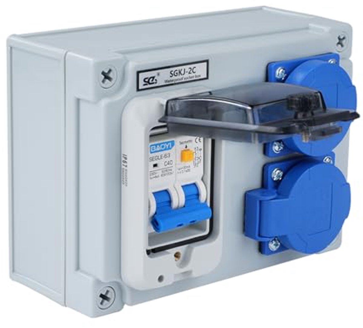 Stroomverdeler 16 A met 2 stopcontacten en 32 A FI-schakelaar - IP54 Waterdicht