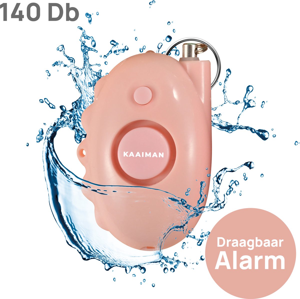 Kaaiman® Persoonlijk Alarm – Alarm sleutelhanger - Ingebouwde zaklamp - Inclusief batterij - Veiligheid - Zelfverdediging - 140 dB - Sleutelhanger - Waterproof - Roze 2025 model