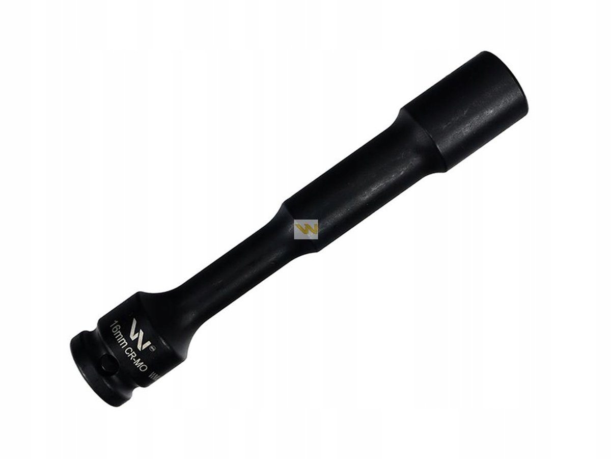 Slanke 1/2" slagdop, 16mm, 150mm lang, doorlopend, CrMo staal