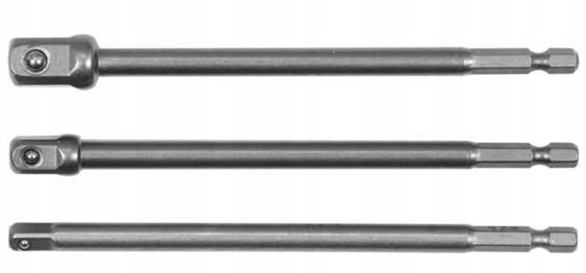 YATO YT-04628 - Dopadapter Set - HEX naar Vierkant - 1/4" - 3/8" - 1/2" - Lengte 150 mm - 3-delig