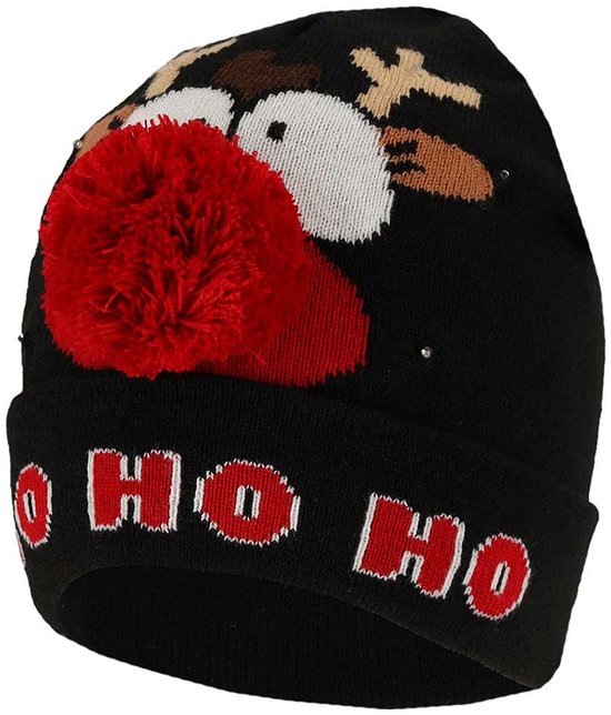 Morethansocks - Bonnet de Noël lumineux - Unisexe - Taille unique - Zwart Ho Ho Ho - Bonnets de Noël - Bonnet de Noël lumineux