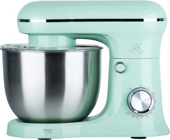 Royal Swiss Keukenmixer 5L Mintgroen - 10 Snelheden + Pulse - 1500W - Planetaire Mengfunctie - Inclusief Deeghaak, Menghaak & Garde - RVS Mengkom van Royal Swiss — afbeelding 2