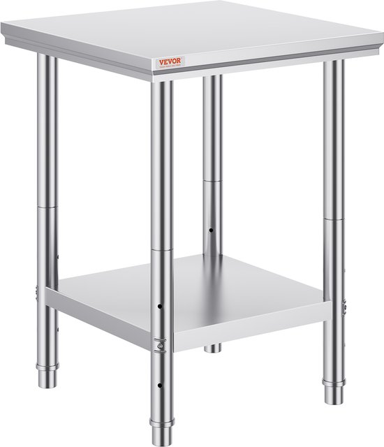 LANTUS Werktafel van roestvrij staal, voor keuken, professioneel werkblad met achterwand, werkblad, keuken in 2 planken, werktafel voor de bereiding