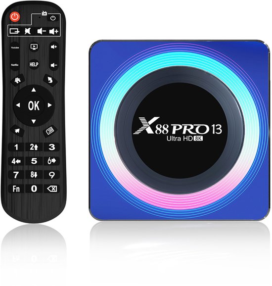 Boîtier TV Android 8K, 4 Go de RAM, 64 Go de ROM, système Android 13.0, boîtier de streaming avec Wi-Fi (compatible WLAN 6 2,4 GHz / 5,8 GHz), lecteur Ultra HD, Bluetooth 5.0, processeur quadricœur, compatible Smart TV, USB 3.0 / 2.0.