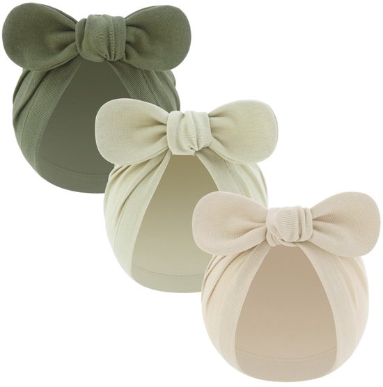 Lot de 3 bonnets en coton doux pour bébé - jolis bonnets à nœud - bonnets pour nouveau-né - bonnets foulard unis pour enfants - bonnets respirants sans bord - pour bébés de 0 mois