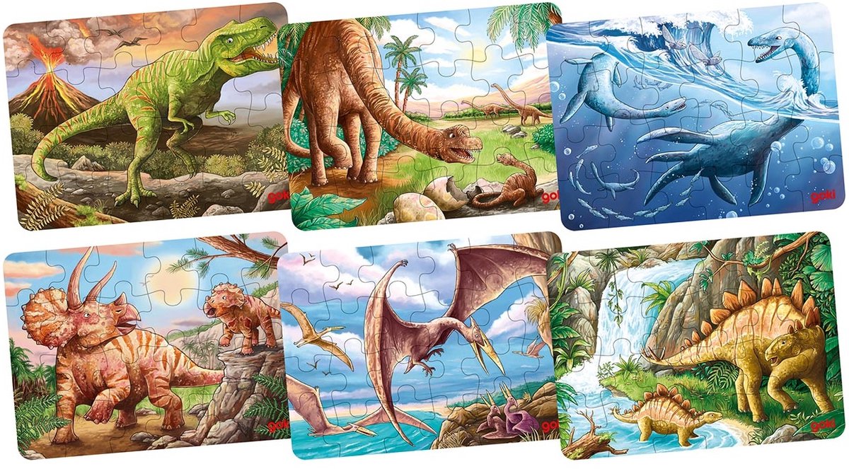 Set van 6 houten mini-puzzels - Dinosaurus - 6 x 24 stukjes