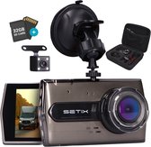 Setix Dashcam Go - Voor en Achter Camera – Inclusief 32GB SD kaart - Full HD 1080P Resolutie – Met Opbergcase tegen Diefstal - Nachtzicht – Plug & Play - Parkeermodus - 170 Graden Kijkhoek – Loop Recording – 2026 Auto Camera