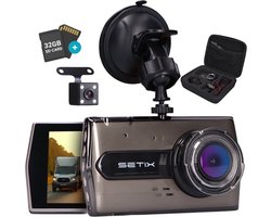 Setix Dashcam Go - Voor en Achter Camera – Inclusief 32GB SD kaart - Full HD 1080P Resolutie – Met Opbergcase tegen Diefstal - Nachtzicht – Plug & Play - Parkeermodus - 170 Graden Kijkhoek – Loop Recording – 2025 Auto Camera