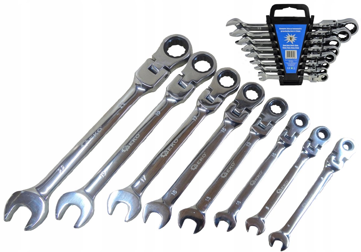 Geko Ringsleutel Set met Ratel 8-22mm (8 Stuks)