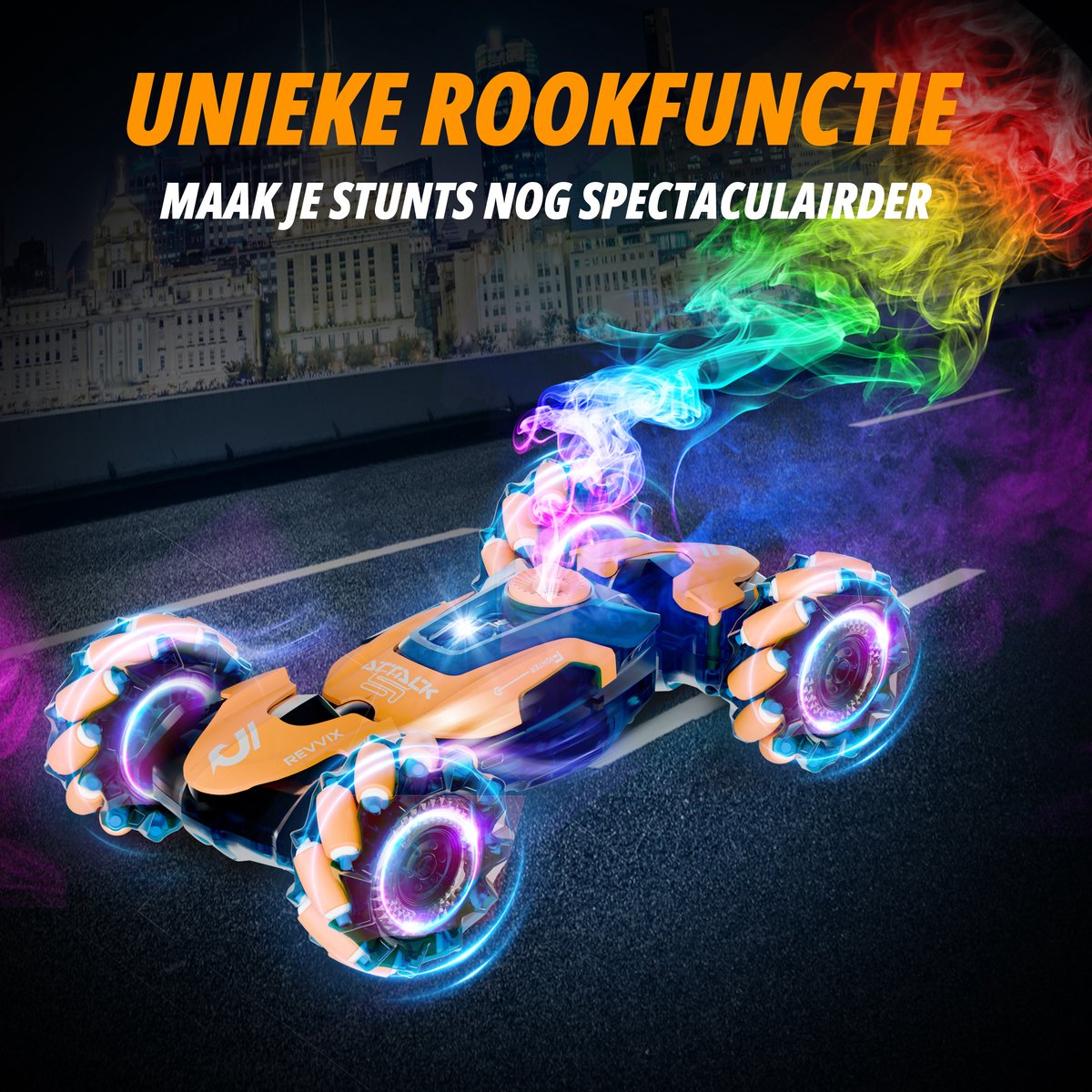Revvix Bestuurbare Auto - RC Auto - Afstandsbestuurbare auto - Radiografisch bestuurbare auto - Race auto afstandbestuurbaar - Auto afstandsbediening - Stuntauto - Rook & Licht - 2 Accu's - Buiten - voor Jongens & Volwassenen - Offroad - Drift - Car — afbeelding 11
