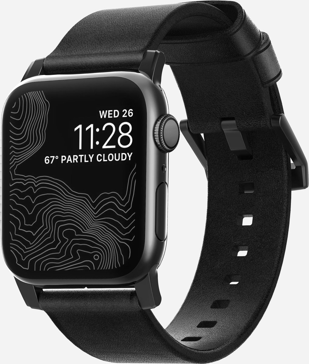 Nomad Apple Watch 44/45/46/49 mm Leren Bandje Zwart