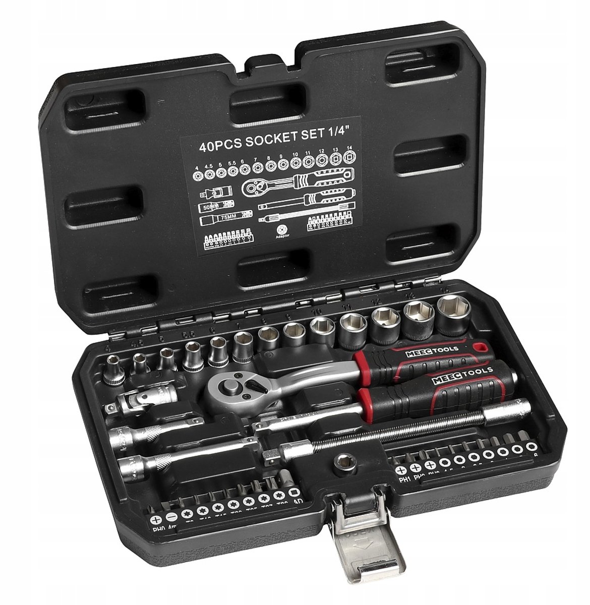 40-delige 1/4" doppenset met ratel en bits