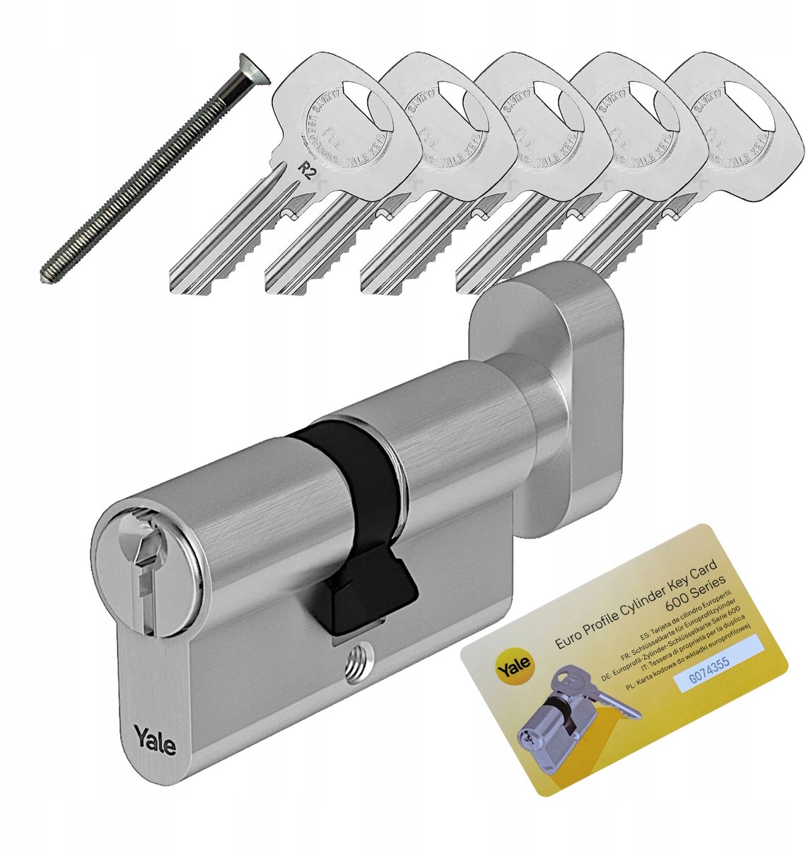 Yale Y600 Cilinder met Knop 40/60mm Satiné - 5 Sleutels