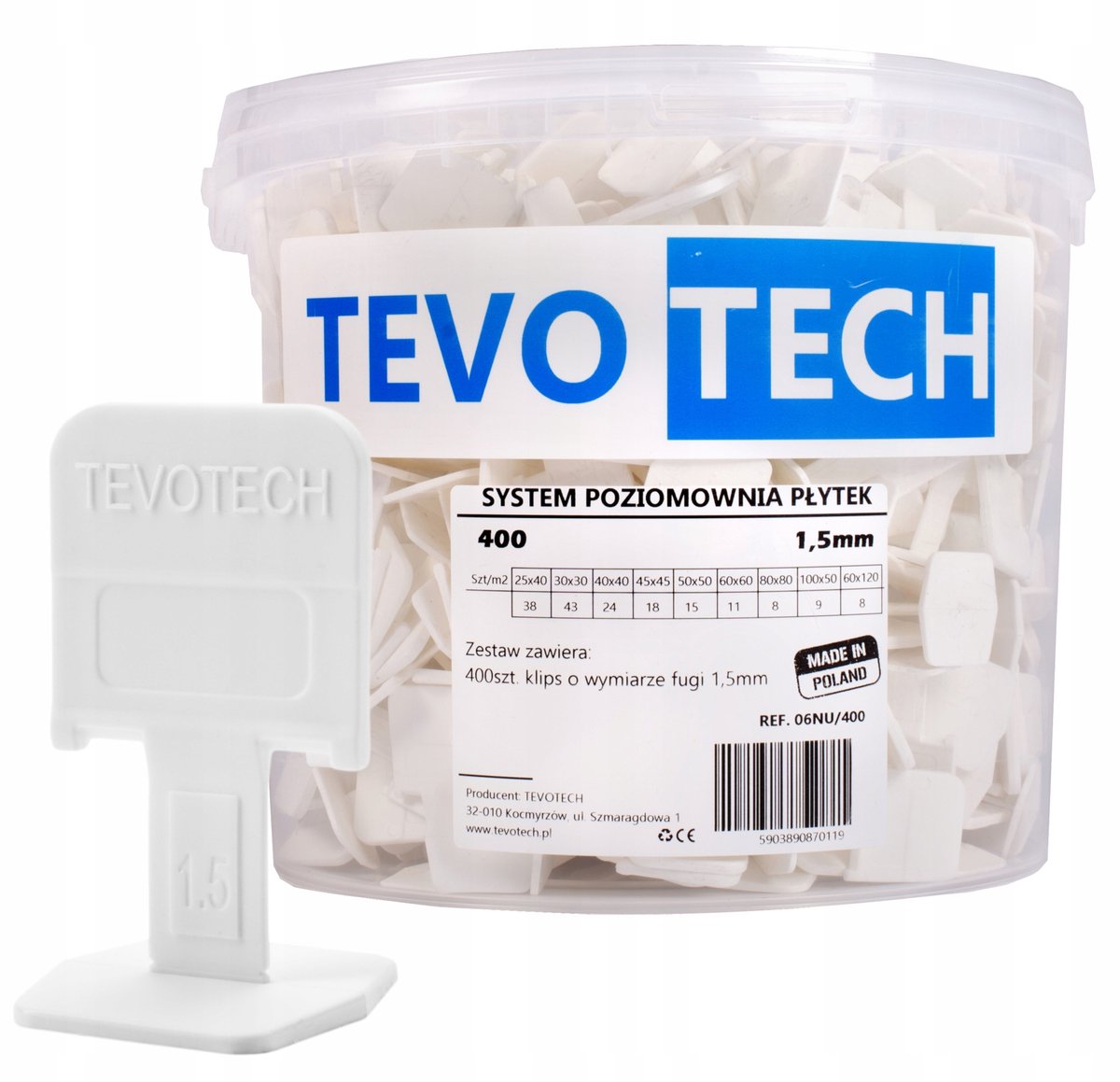 Tevotech Tegel Levelling Clips UNO 1,5mm - 400 Stuks