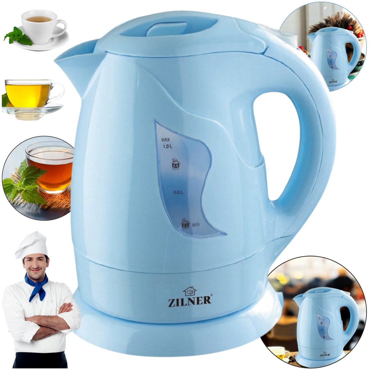 Blauwe Waterkoker 1,0L - Compact en Snel (780-900W)