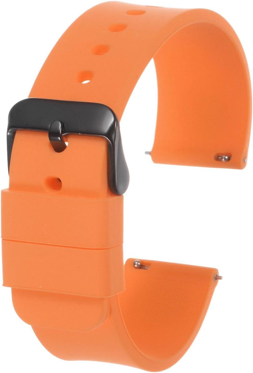 Siliconen horlogebandje 22 mm breed, snelsluiting, zachte rubberen reservehorlogeband, zwarte roestvrijstalen sluiting, unisex, oranje.