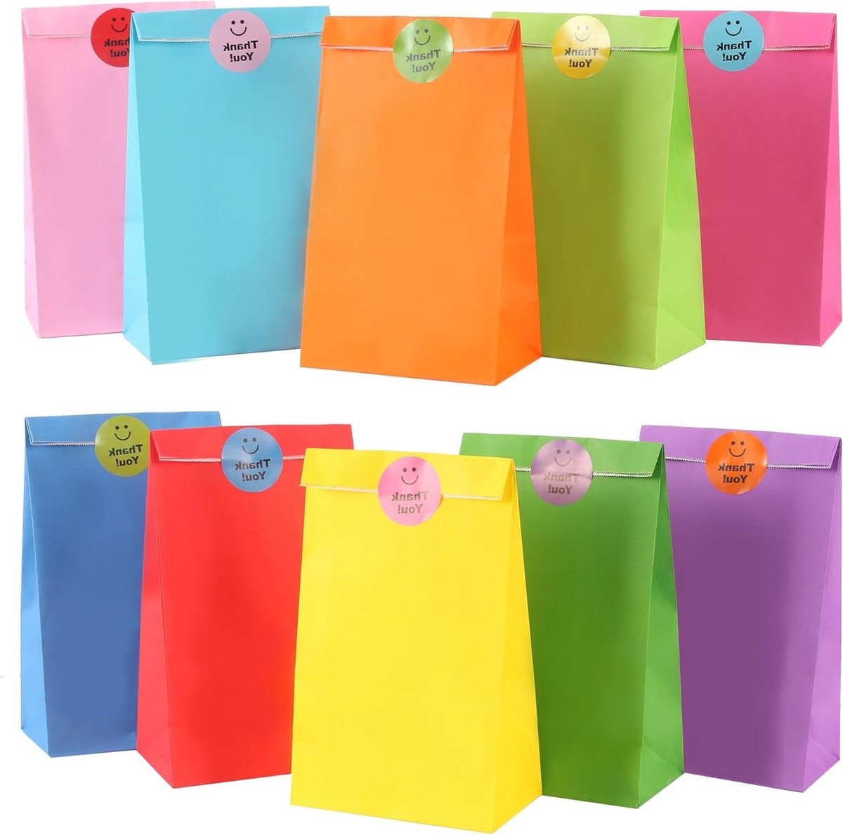 Papieren zakjes in verschillende kleuren voor cadeauverpakking - 20 stuks met stickers - voor bruiloft, verjaardag, Kerst en Pasen