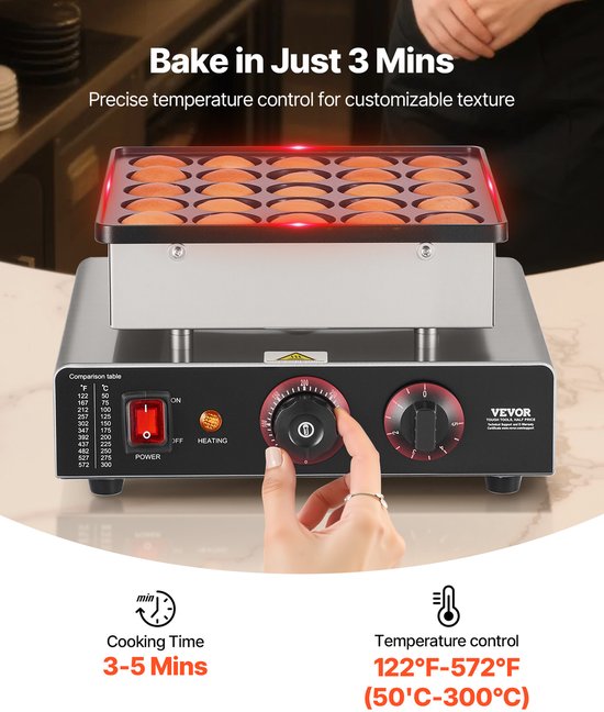 VEVOR 25-Delige Mini-Pannenkoekenmaker voor Commercieel Gebruik van Vevor — afbeelding 3