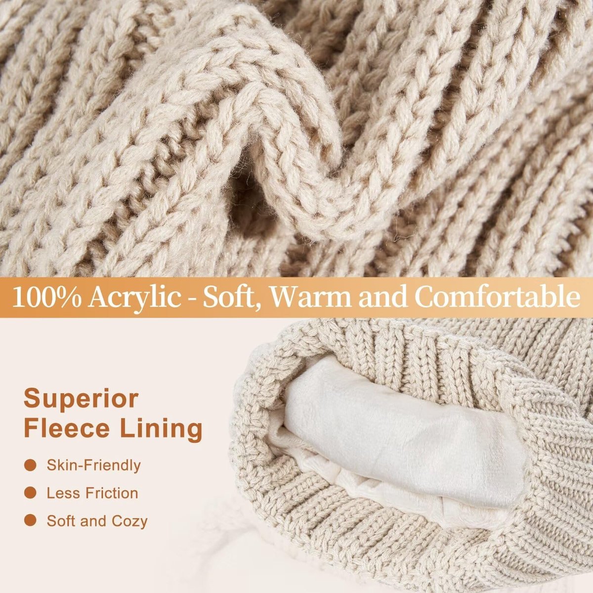 Winterset dames-Winterpet dames-Set van muts, sjaal en handschoenen voor dames - Wintermuts zonder rand voor dames - Met wol gevoerd met pompons voor warmte - Touchscreen handschoenen voor dames - 3-in-1 set voor koud weer- wit — cadeau in Mode & Accessoires - foto 4