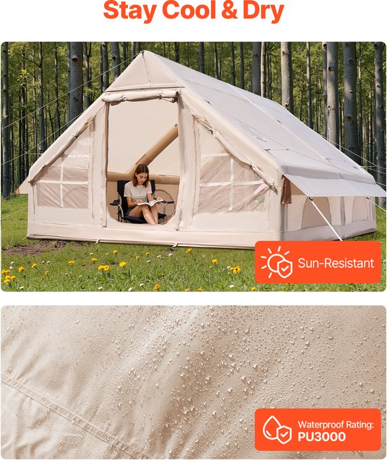 VEVOR Opblaasbare Tent voor Kamperen 5-8 Persoons Glamping Tent met Pomp 4x3x2m van Vevor — afbeelding 2