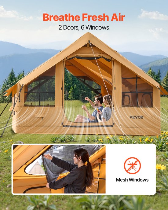 VEVOR Opblaasbare Tent voor Kamperen 5-8 Personen Glamping Tent 4x3x2.2m Geel van Merkloos — afbeelding 3