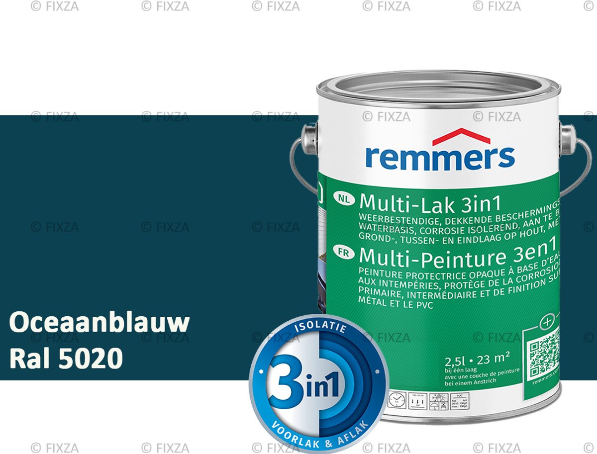 Remmers Multi-Lak 3in1 Oceaanblauw – 2,5 Liter - lakverf voor Hout, Metaal en Kunststof