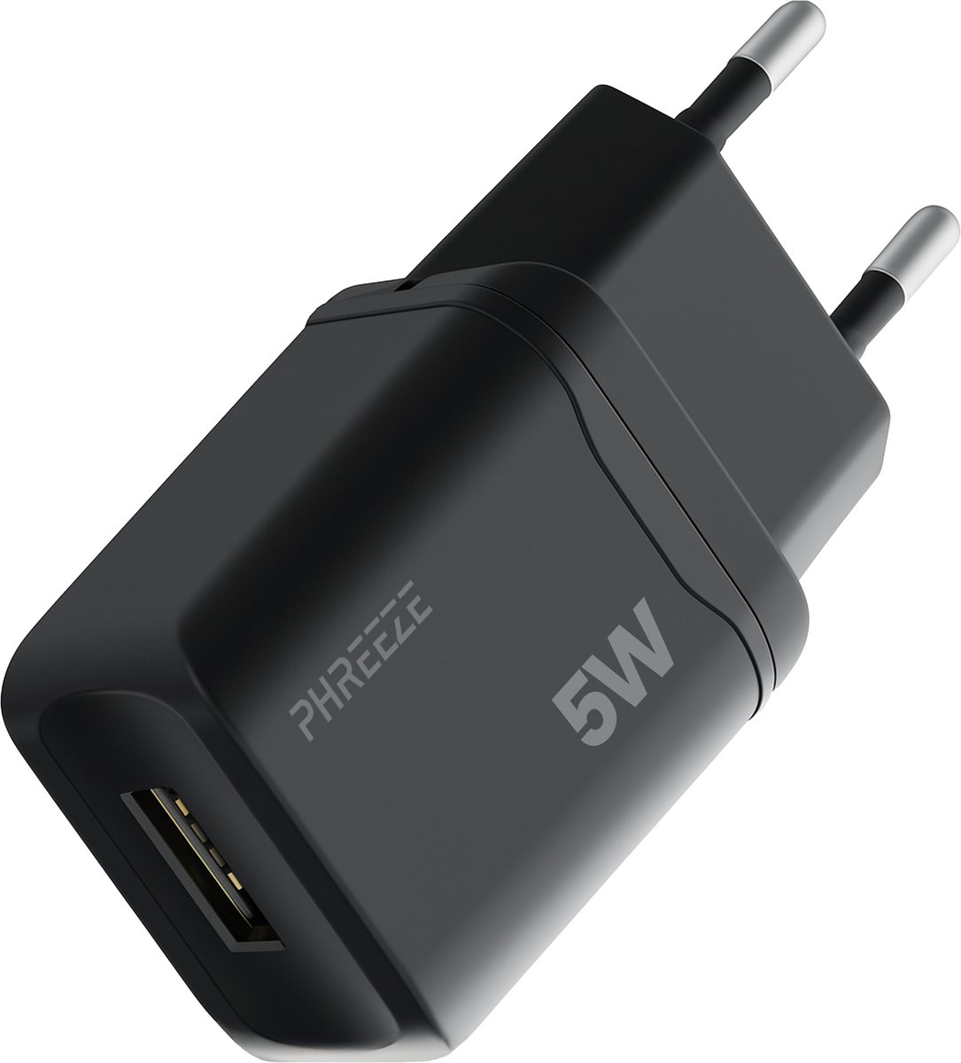Phreeze - usb adapter - 5w oplader - 5v/1a stekker - oplaadblokje - telefoon oplader - zwart