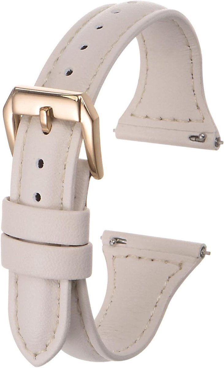 Leren horlogeband 22 mm met snelsluiting, elegant design, reservearmband voor horloge en smartwatch - Wit-roze gouden tint.
