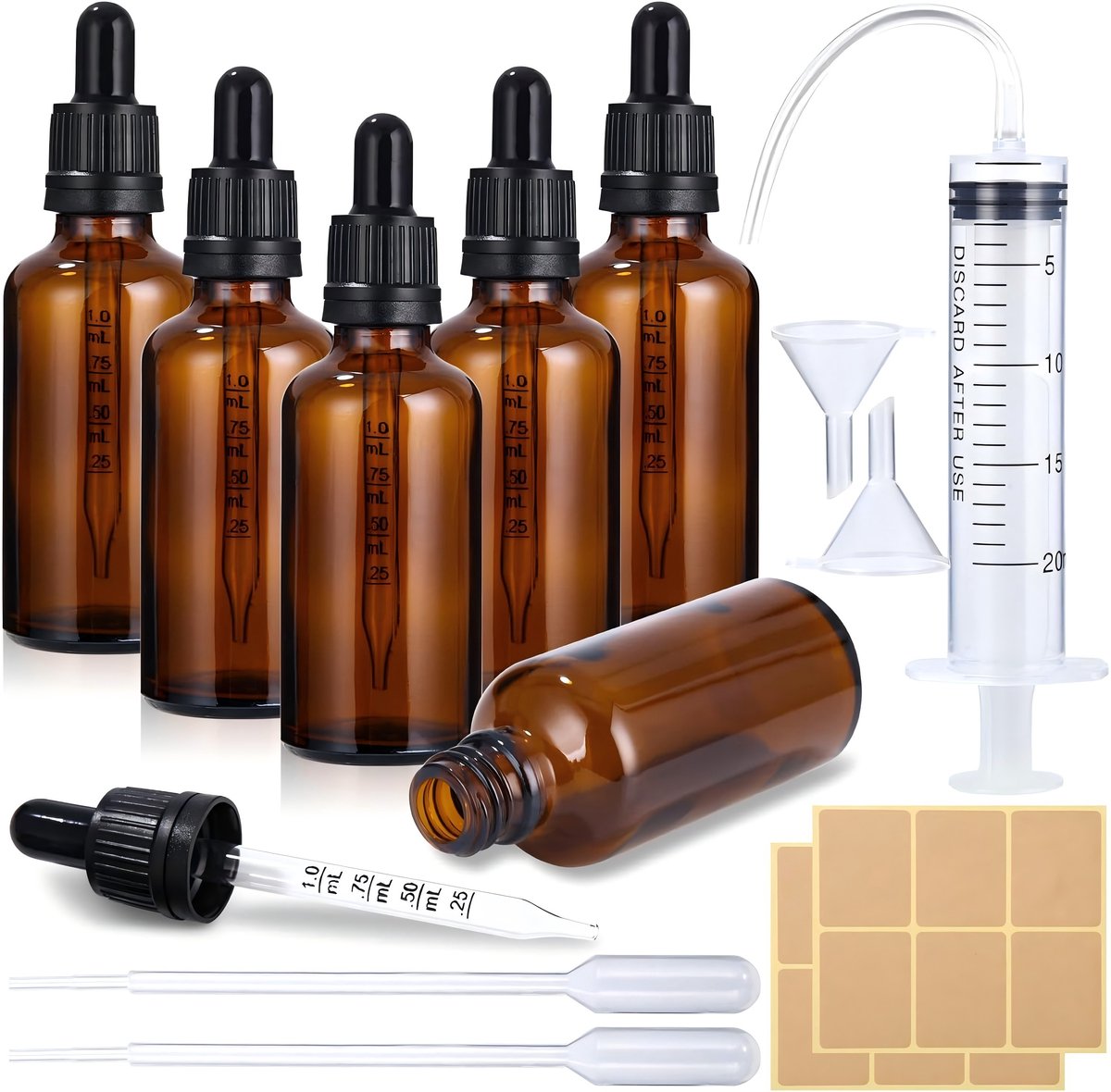 Pipetflesje 6*50 ml bruin glazen pipetflesje, glazen pipet met schaalverdeling