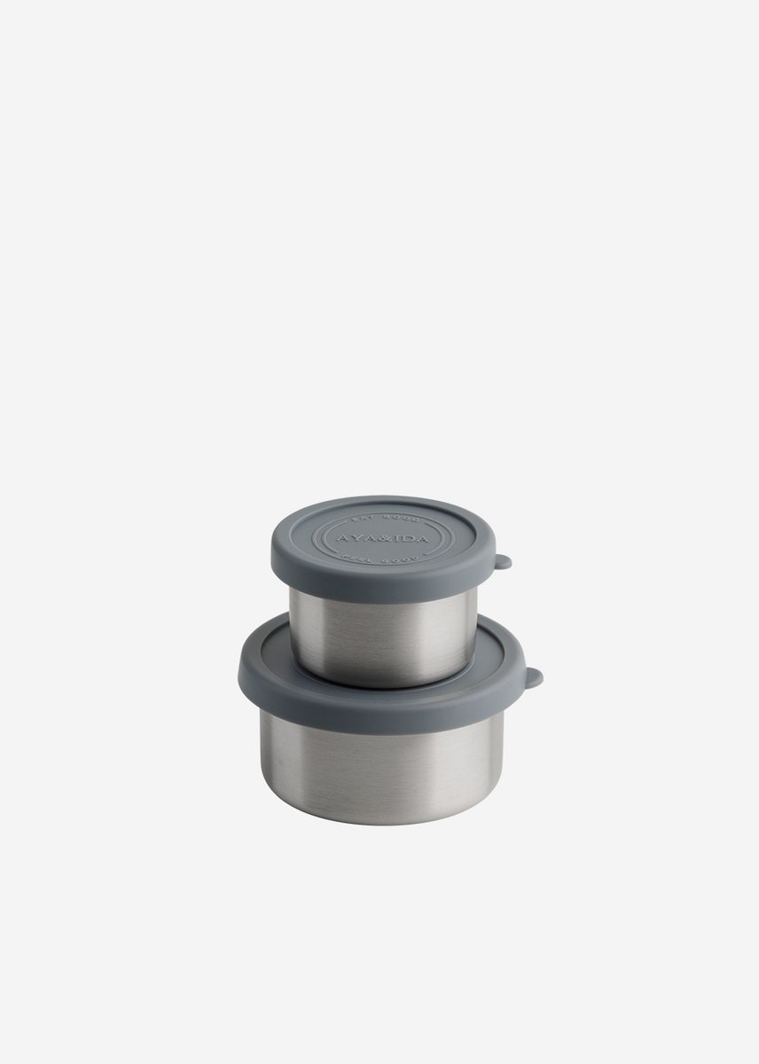 Aya & Ida Aya&ida - set snack containers - lunchbox - pillendoosje - set voedselcontainer - granola container - 100ml + 200ml - dark grey afbeelding