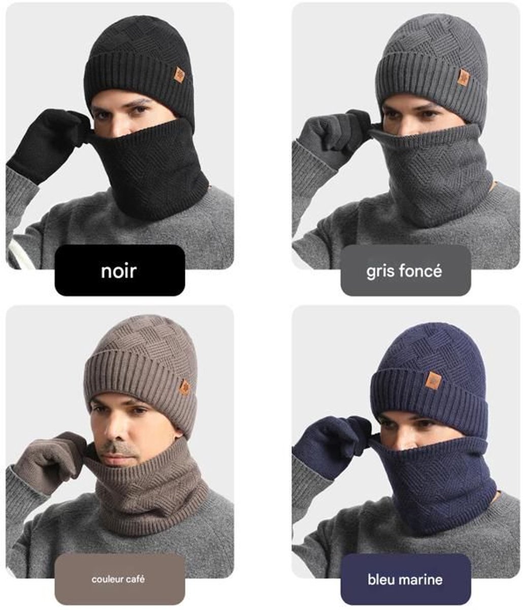 Mannen Winter Set 3-delig - MutSjaal Handschoenen - Alpaca Wol Mix - Marineblauw - Gevoerd Warm - Winddicht - Elastisch Ademend - Uniseks Design - Dagelijks Gebruik — cadeau in Mode & Accessoires - foto 7