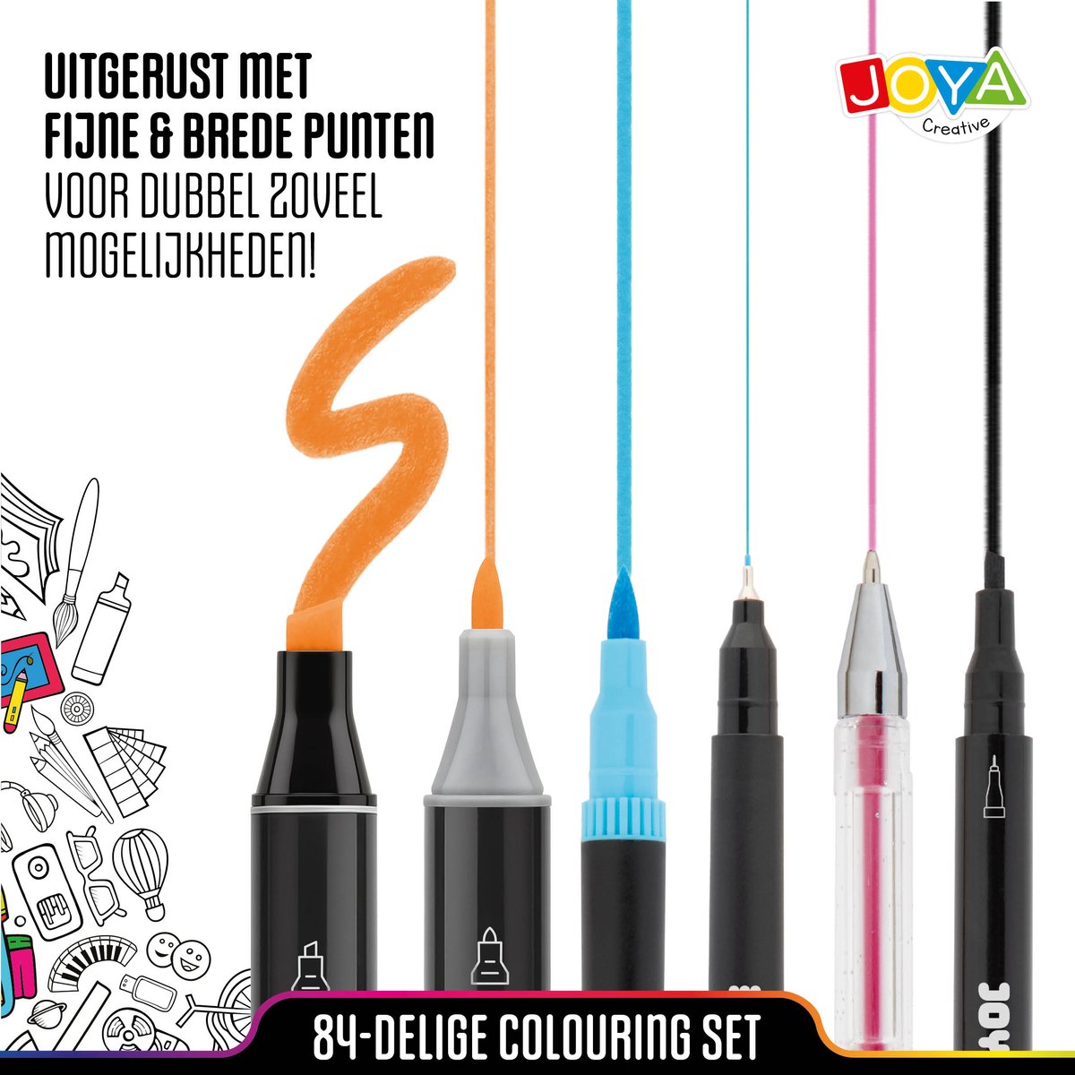 Stiften Set voor Volwassenen 84 stuks - Opbergwallet - Twinmarkers - Alcohol markers - Brushpennen - Fineliners - Gelpennen - Makkelijk opbergen - Joya Creative — afbeelding 7