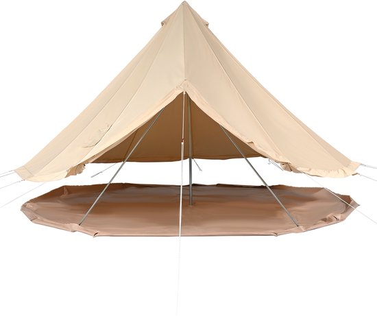 VEVOR Bell Tent 7 x 3,5 m Yurttent TC Katoen en zware ijzeren palen met een PVC-grondzeil Campingtent 12-persoons familietent 12 raamgroeptent voor buitenavonturen