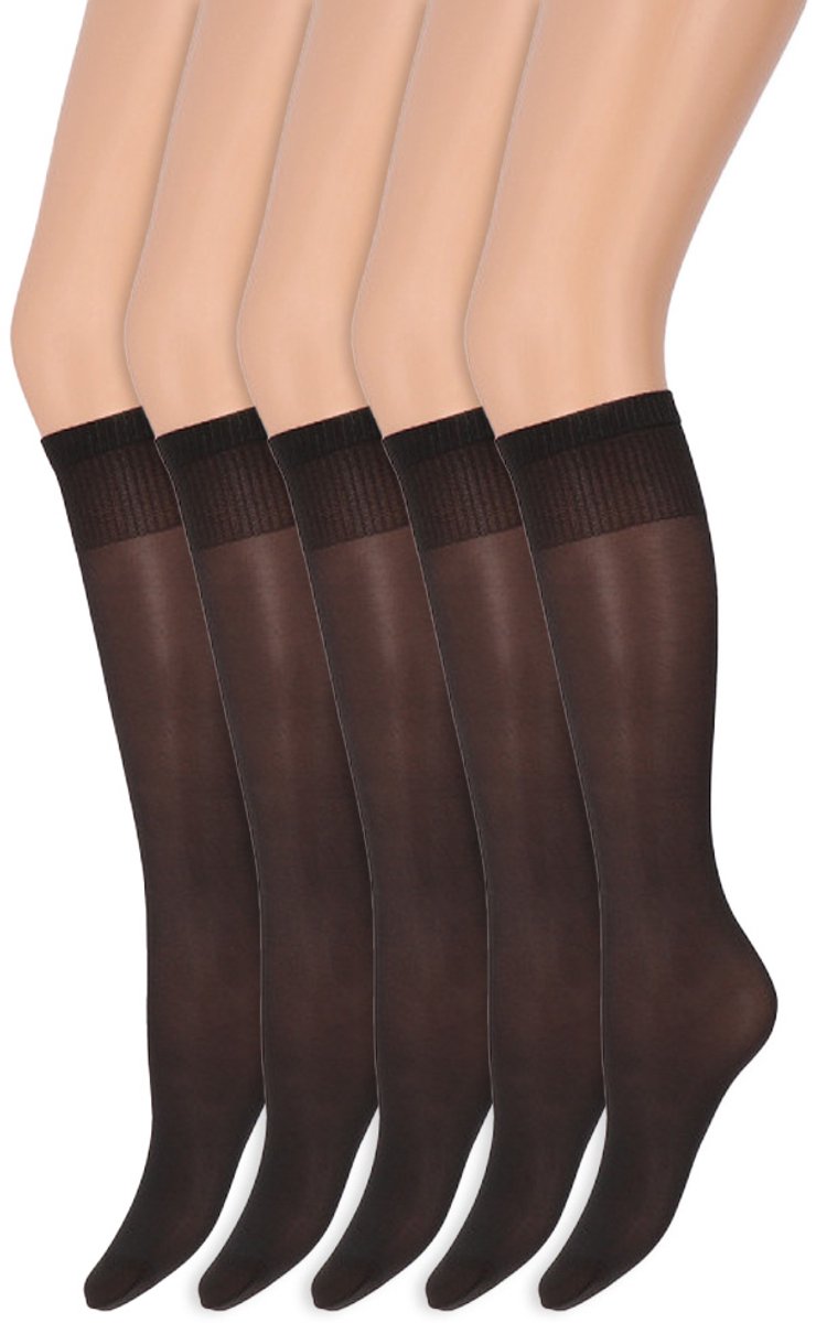Marianne Glans pantykousen | Kniekousen | 35 Denier | Merk: Marianne | One Size | Kleur: Almost black | 5 Paar Zwart