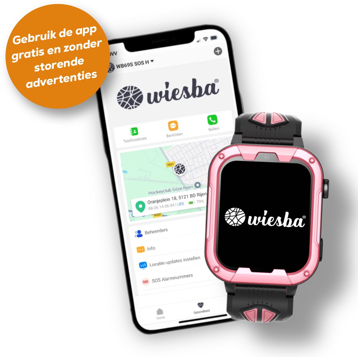 Wiesba WB40 - smartwatch kinderen - gps horloge kind - kinderhorloge bellen - gps tracker kinderhorloge - kinderhorloge met gps - kinderhorloge - Roze