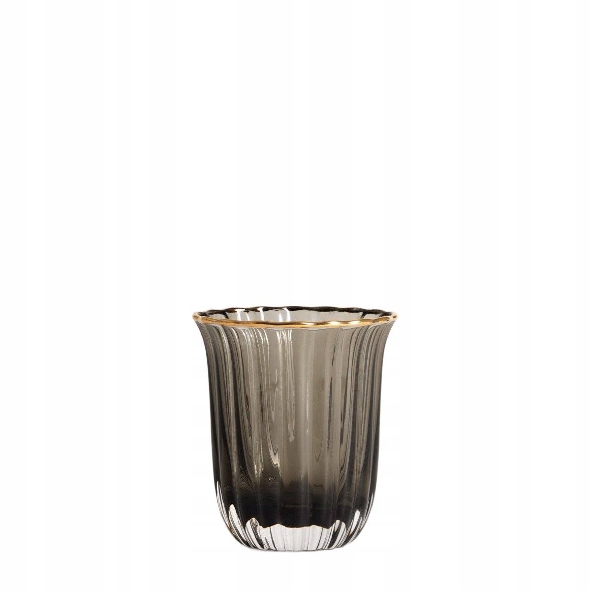 SCURO Glas met Gouden Rand - Geribbeld Zwart 0,22L