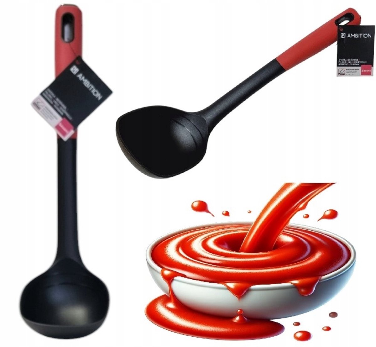 Ambition Savant Opscheplepel Nylon 34cm - Zwart/Rood