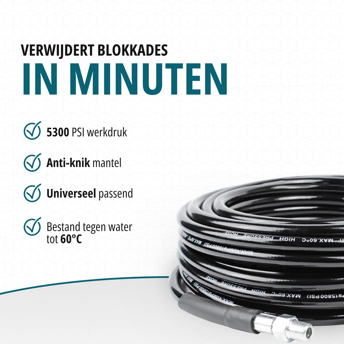 Aquila Rioolslang & Rioolrat 15m - WC Ontstopper - Afvoer Ontstopper - Rioolontstopper - Toilet Ontstopper - Voor Hogedrukreiniger Kärcher K2-K7 met Pistool-/Lansaansluiting, M22-14 & M22-15 - Roterende & Voorwaartse Kop - Gootsteen Ontstopper – foto 3