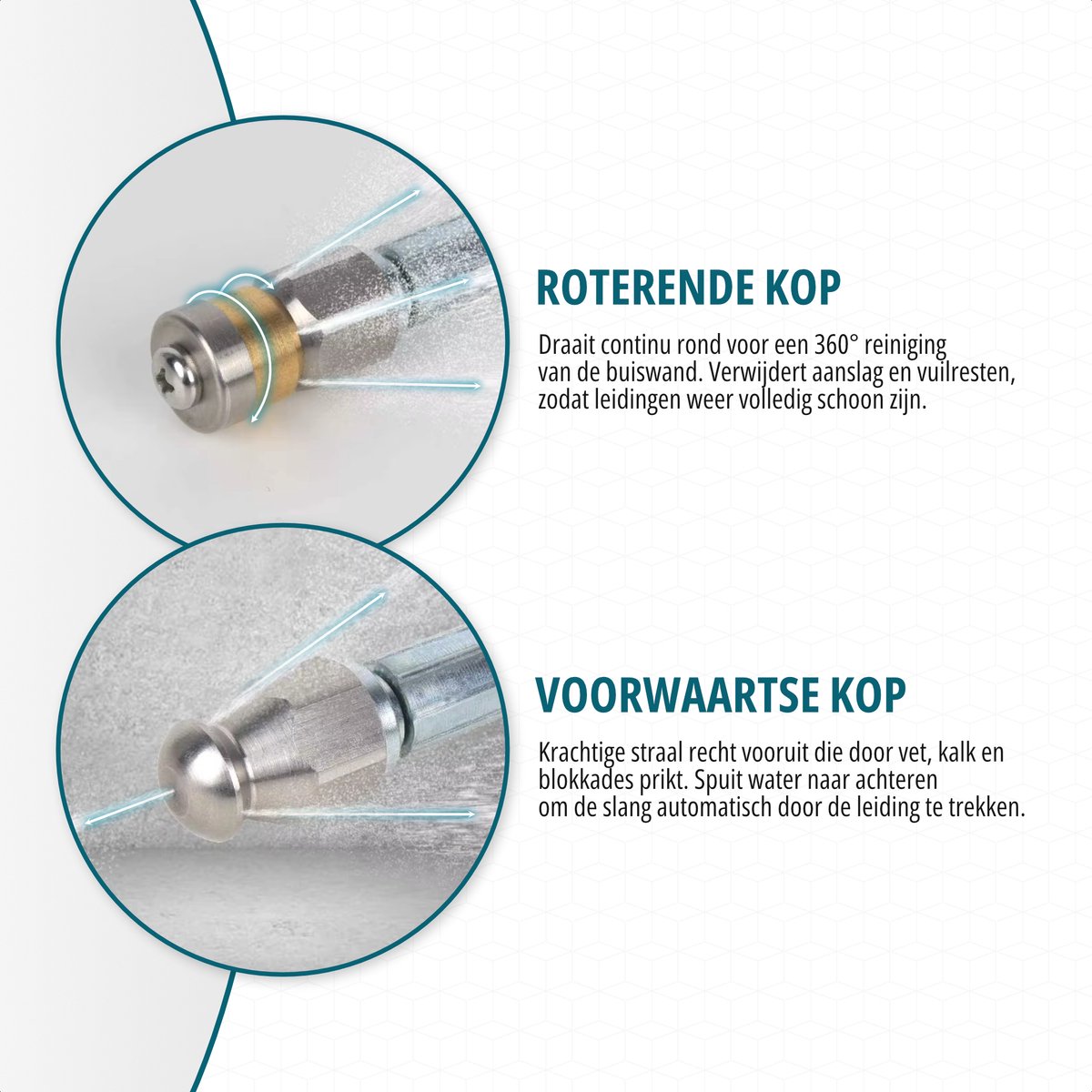 Aquila Rioolslang & Rioolrat 15m - WC Ontstopper - Afvoer Ontstopper - Rioolontstopper - Toilet Ontstopper - Voor Hogedrukreiniger Kärcher K2-K7 met Pistool-/Lansaansluiting, M22-14 & M22-15 - Roterende & Voorwaartse Kop - Gootsteen Ontstopper – foto 4