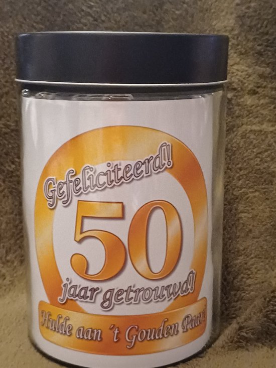 Snoeppot Gouden Huwelijk Cadeau 50 Jaar Getrouwd Luxe Glazen Pot snoeppot-gouden-huwelijk-cadeau-50-jaar-getrouwd-luxe-glazen-pot