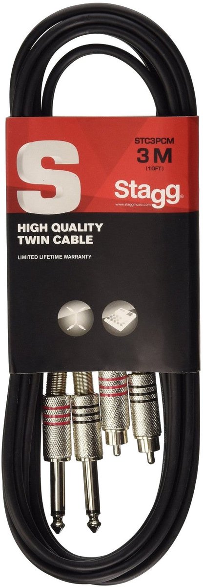 Stagg STC3PCM 2x jack mono naar 2x RCA verloopkabel 3 meter