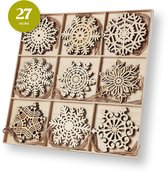 Giftmas Houten Kerstballen – Kerstversiering voor Binnen – Kerstbal van Hout – Kerst Figuurtjes – Kerstboomhangers – 9 Vormen - ⌀7,5cm – 27 Stuks
