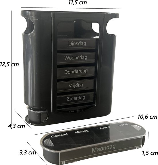 Casa Goods- Boîtes à pilules 7 jours, 4 compartiments par jour - Boîte à médicaments 7 jours - Noir